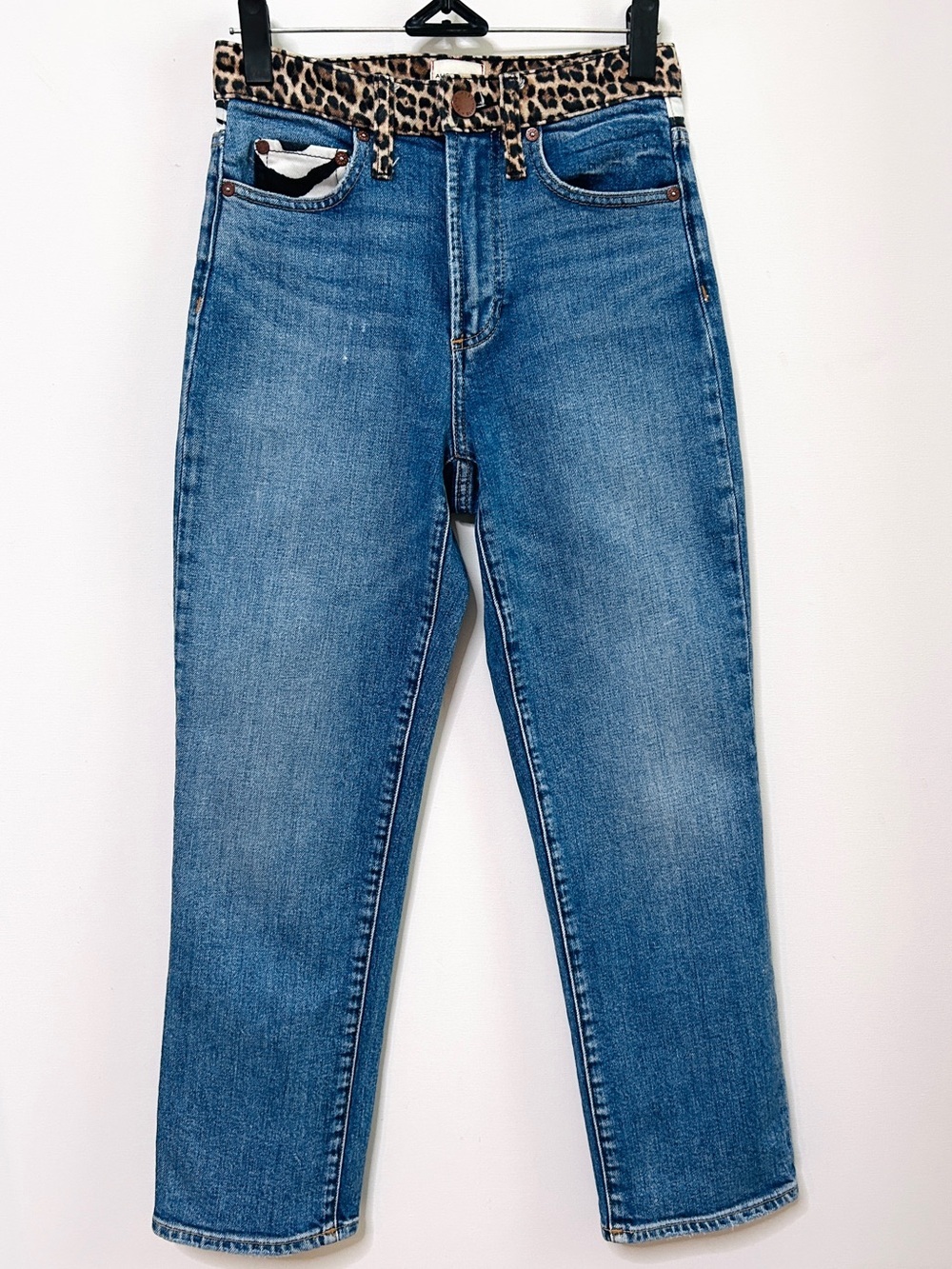 Alice + Olivia Leopard Zebra Trim Straight Crop Jeans 24 - Picture 3 of 12